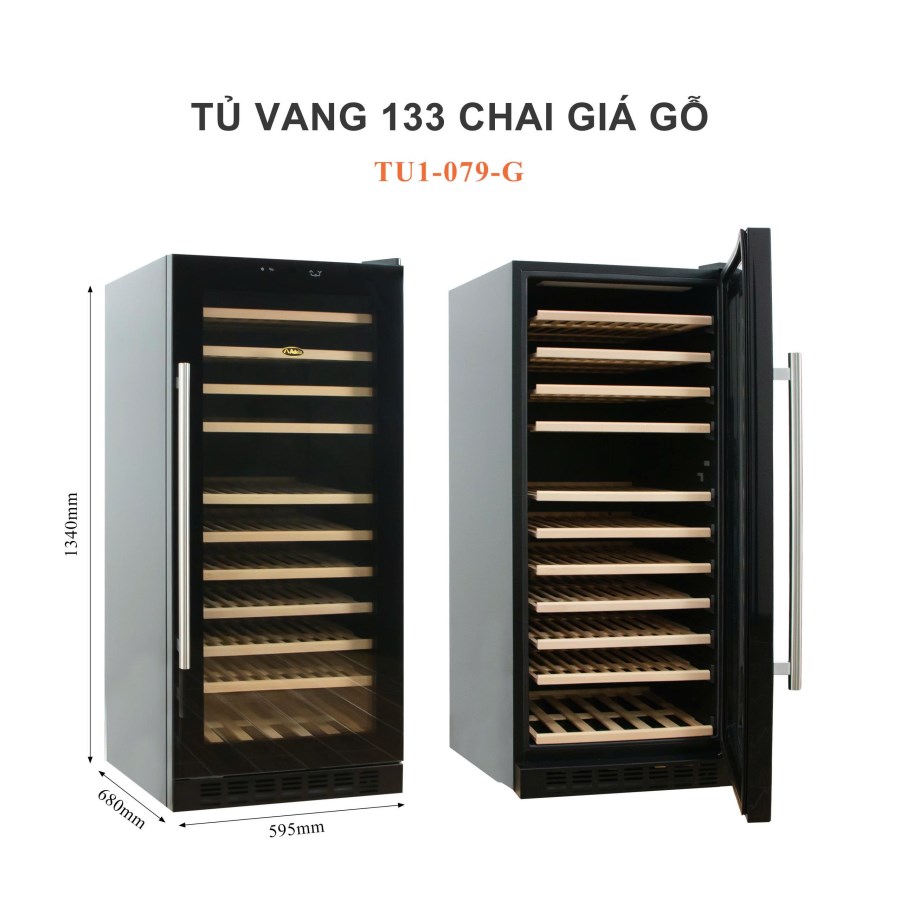 Tủ ướp rượu vang ADELA JC-320WS lock 133 chai giá gỗ viền đen