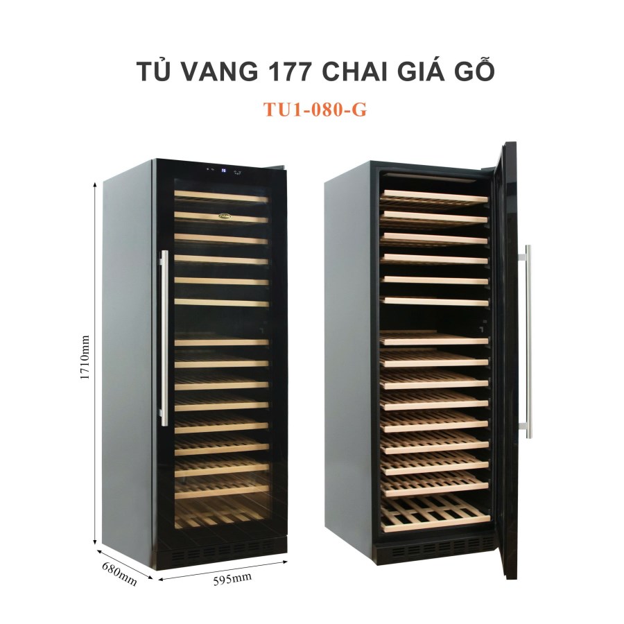 Tủ rượu vang ADELA JC-430WS lock 177 chai giá gỗ viền đen