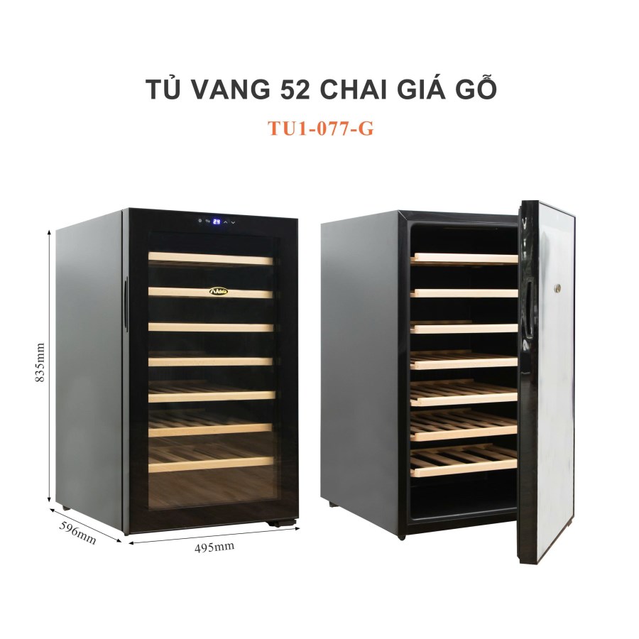 Tủ ướp rượu vang ADELA JC-128WS-W lock 52 chai giá gỗ viền đen