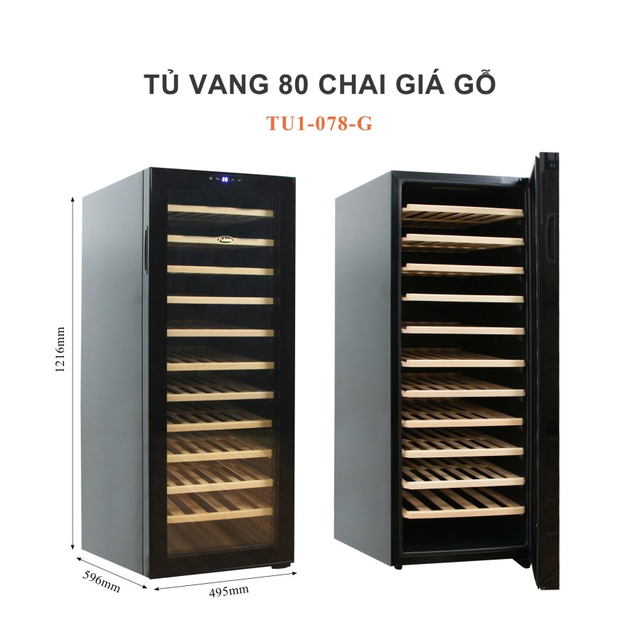 Tủ ướp rượu vang ADELA JC-208WS-W lock 80 chai giá gỗ viền đen