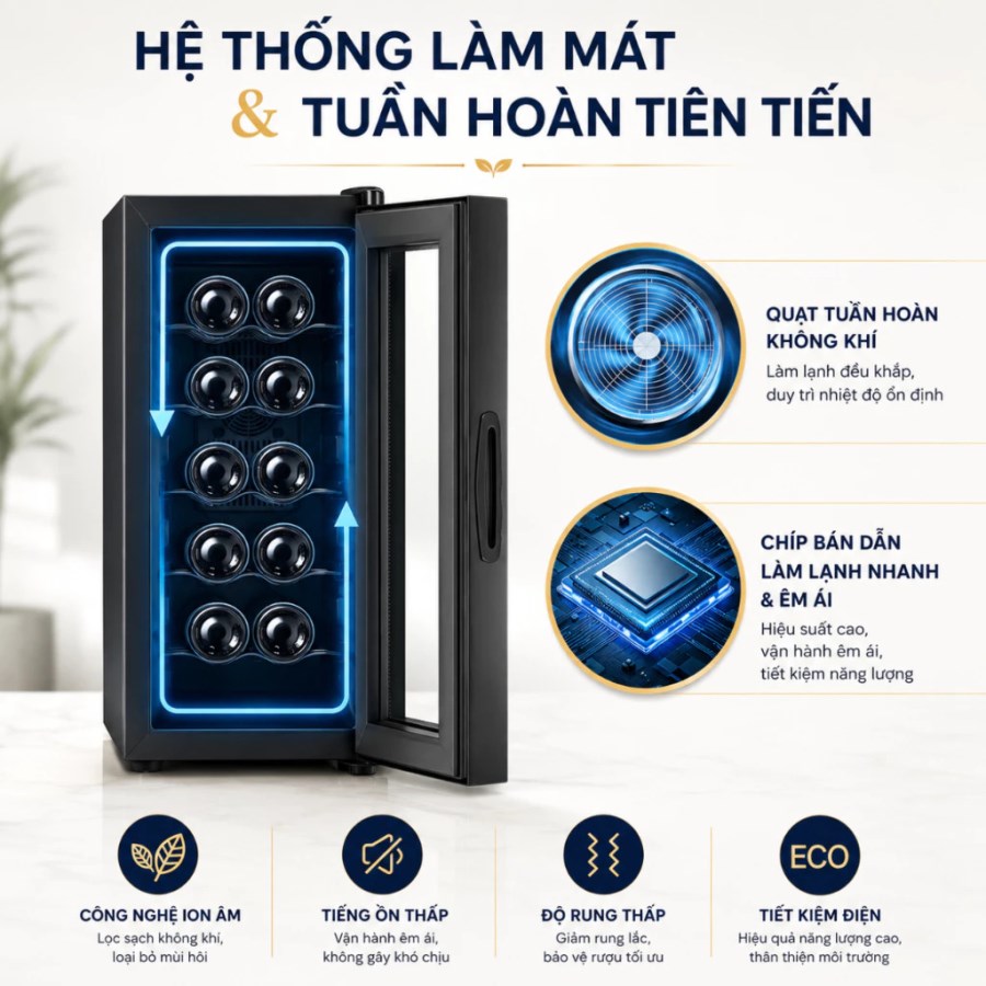 Tủ Bảo Quản Rượu Vang Adela 12 Chai Chip BCW-35A-M