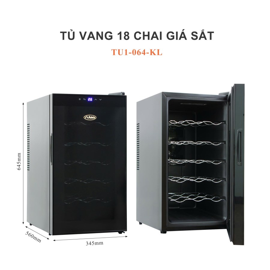Tủ ướp rượu vang ADELA BCW-50A-M Chip 18 chai giá kim loại viền đen