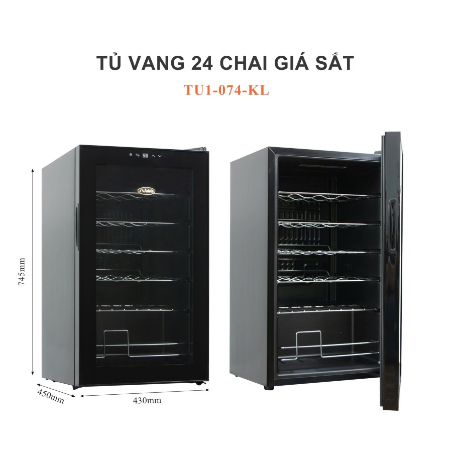 Tủ ướp rượu vang ADELA JC-70-M lock 24 chai giá kim loại viền đen