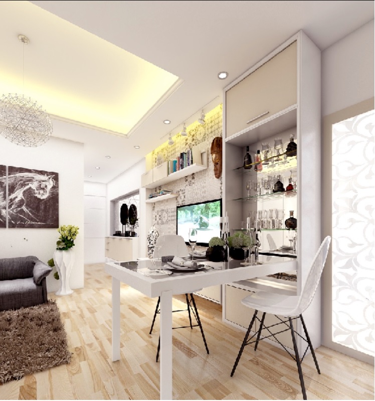 Kiểu dáng bàn ăn kết hợp tủ rượu cần hợp với phong cách thiết kế căn phòng