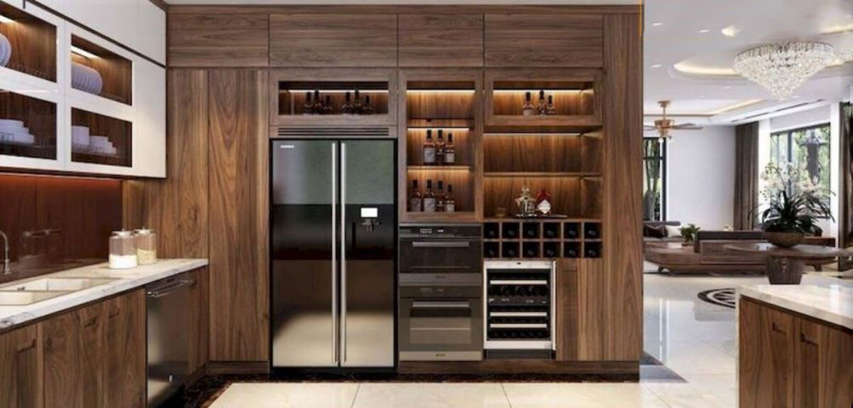 Các mẫu tủ bếp kết hợp tủ rượu đẹp, tiện lợi khi sử dụng